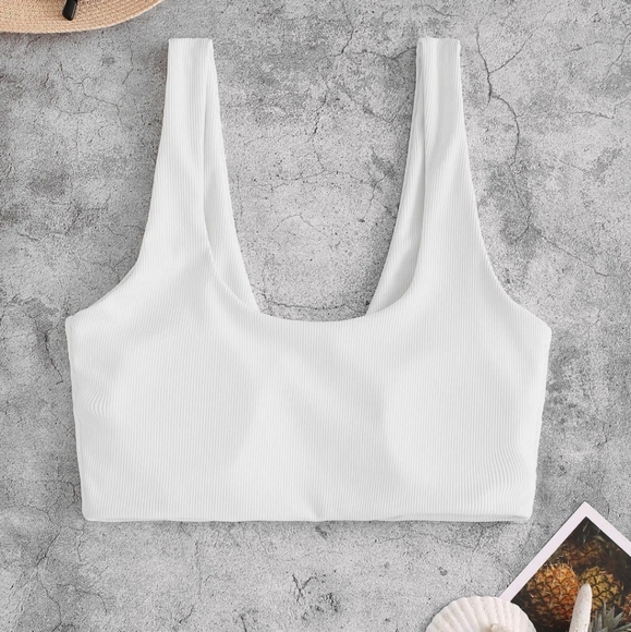 Zaful Ribbed Plunge Bikini Top - Small US 4 - Picture 3 of 6